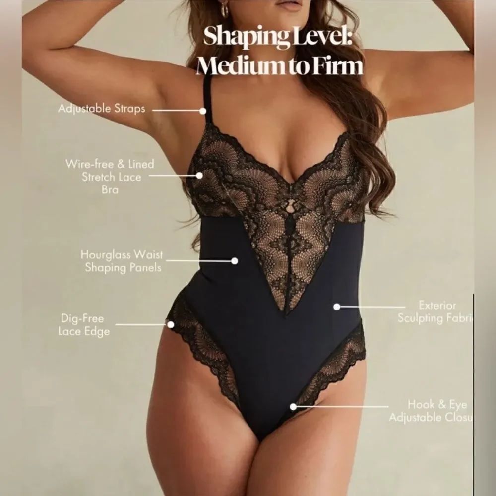 Pinsy 
Sculpting Lace Shapewear Bodysuit| Black|M|NWT